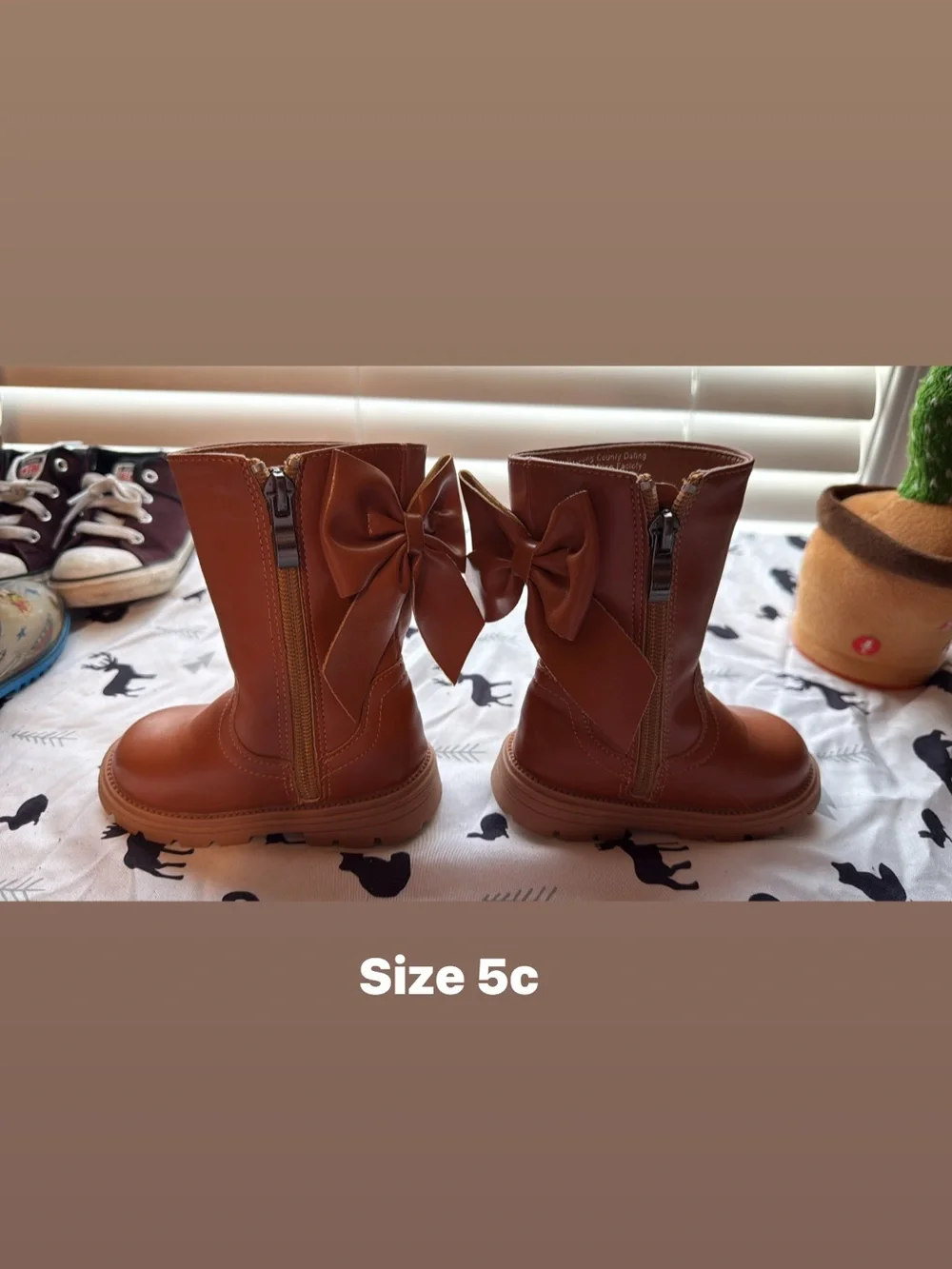 Girls Brown Bow Accent Mid-Calf Boots